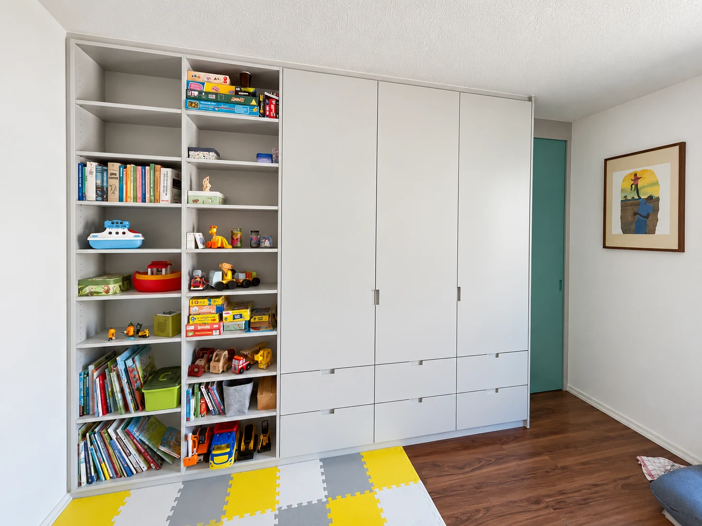 Maßgefertigter weißer Einbauschrank mit offenen Regalen